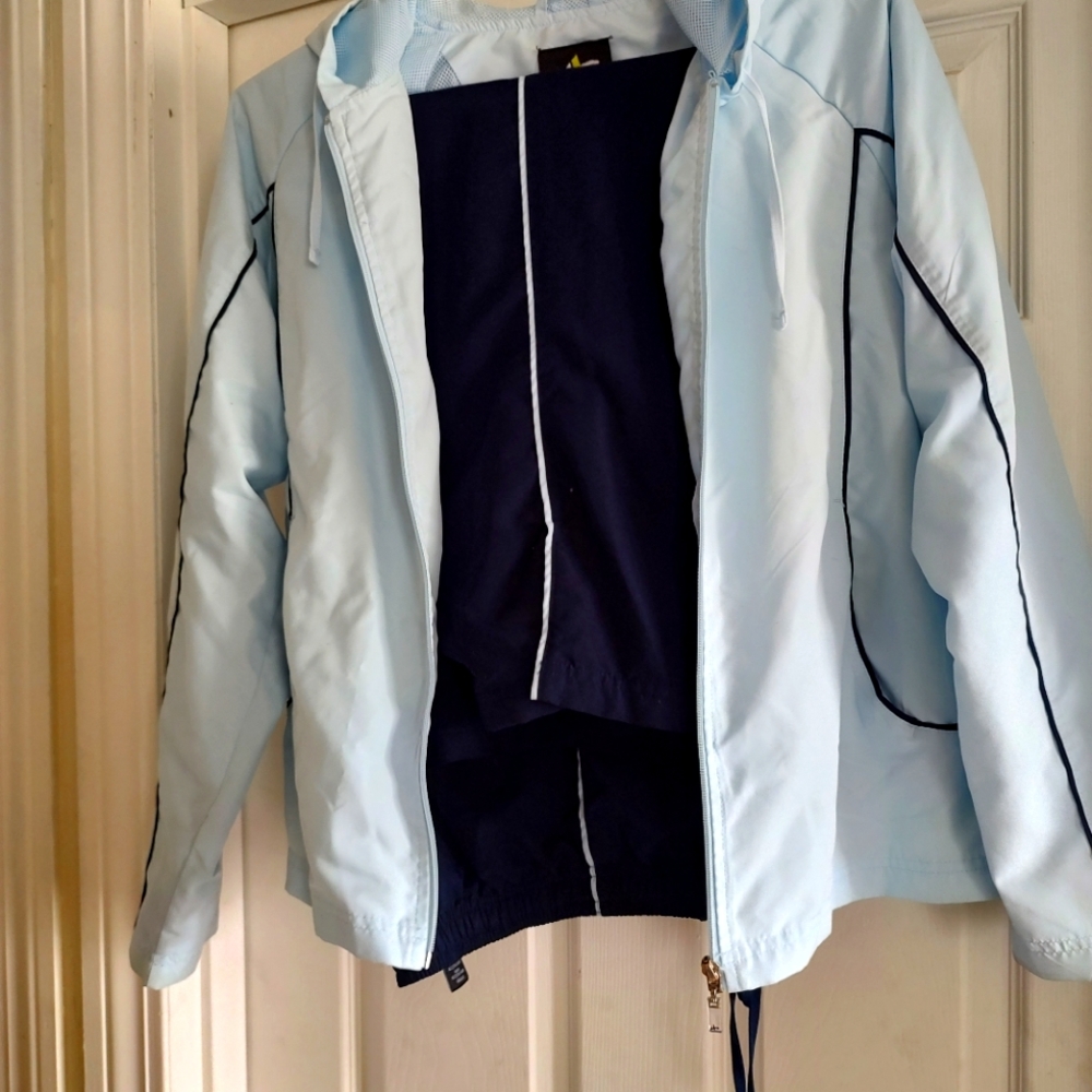 2 piece, light wight jacket, with light wight pants.